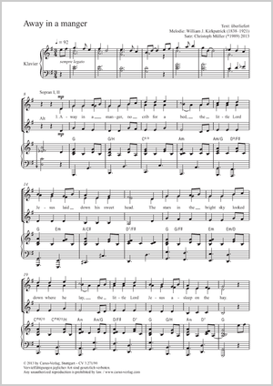 Away in a manger Partitur, Einzelausgabe aus Chorbuch