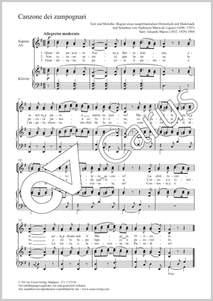 Canzone dei zampognari Partitur, Einzelausgabe aus Chorbuch
