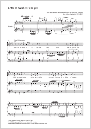 Entre le boeuf et l’âne gris Score, separate edition from a choral collection
