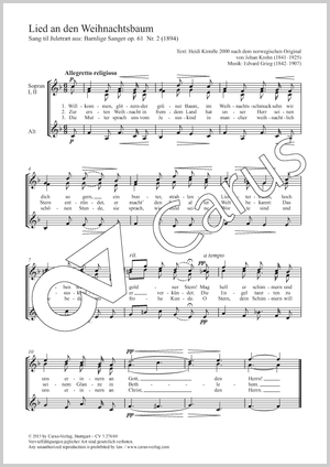 Edvard Grieg: Lied an den Weihnachtsbaum (Lied an den Weihnachtsbaum) - Noten | Carus-Verlag