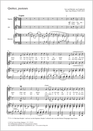 Quittez, pasteurs Partitur, Einzelausgabe aus Chorbuch