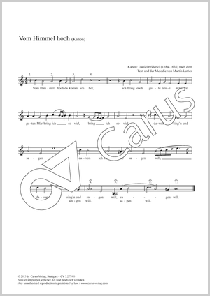 Vom Himmel hoch Kanon Partition, édition séparée avec recueil de musique chorale