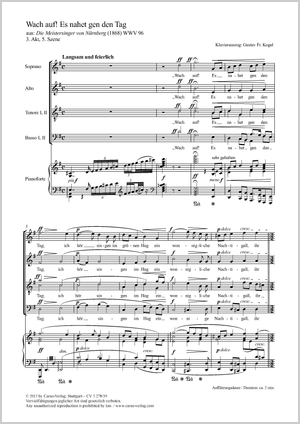 Wach auf! Es nahet gen den Tag Wach-auf-Chor, aus: Die Meistersinger von Nürnberg Score, separate edition from a choral collection