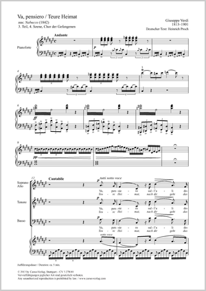 Va, pensiero (Teure Heimat, nach dir geht das Sehnen) Chor der Gefangenen, aus: Nabucco Partitur, Einzelausgabe aus Chorbuch