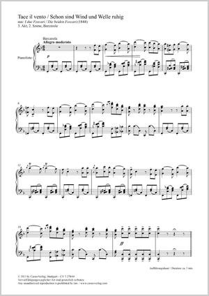 Tace il vento (Schon sind Wind und Welle ruhig) Barcarole, aus: I due foscari Score, separate edition from a choral collection