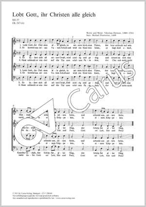 Lobt Gott, ihr Christen alle gleich Partitur, Einzelausgabe aus Chorbuch