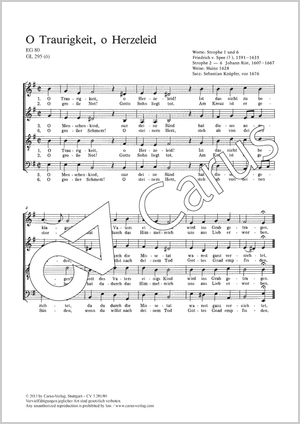 O Traurigkeit, o Herzeleid Partitur, Einzelausgabe aus Chorbuch