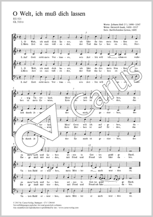 O world, I now must leave thee Score, separate edition from a choral collection
