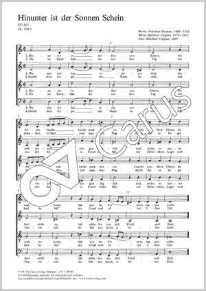 Hinunter ist der Sonne Schein Partitur, Einzelausgabe aus Chorbuch