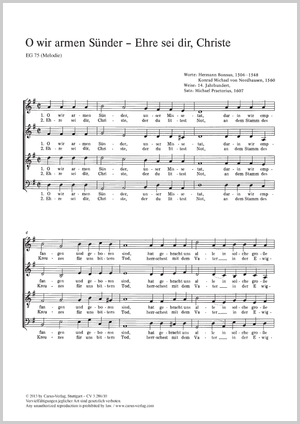 O wir armen Sünder Ehre sei dir, Christe Partitur, Einzelausgabe aus Chorbuch