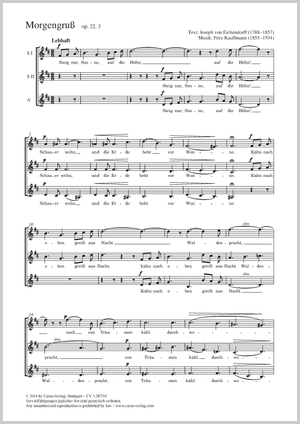 Morgengruß Score, separate edition from a choral collection