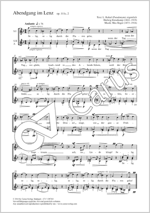 Max Reger: Abendgang im Lenz - Noten | Carus-Verlag