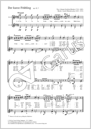 Arnold Mendelssohn: Der kurze Frühling - Noten | Carus-Verlag
