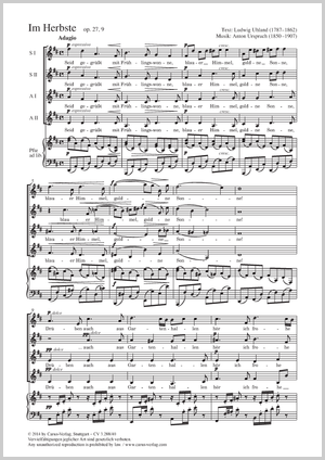 Im Herbste Score, separate edition from a choral collection