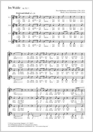Im Walde Score, separate edition from a choral collection
