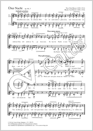Über Nacht Partitur, Einzelausgabe aus Chorbuch
