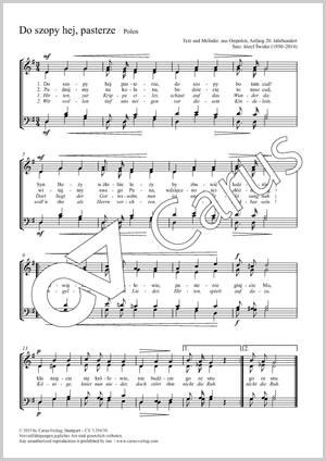 Do szopy hej, pasterze (Hirten, zur Krippe eilet) Hirten, zur Krippe eilet Partitur, Einzelausgabe aus Chorbuch