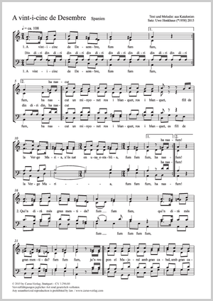 A vint-i-cinc de Desembre Partition, édition séparée avec recueil de musique chorale