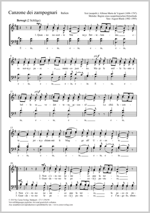 Canzone dei zampognari Partitur, Einzelausgabe aus Chorbuch