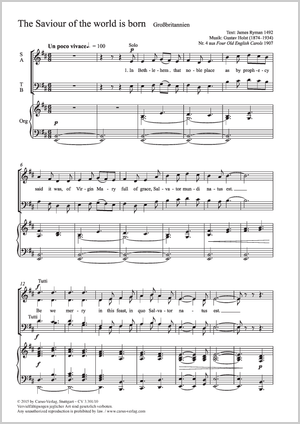 The Saviour of the world is born Partitur, Einzelausgabe aus Chorbuch