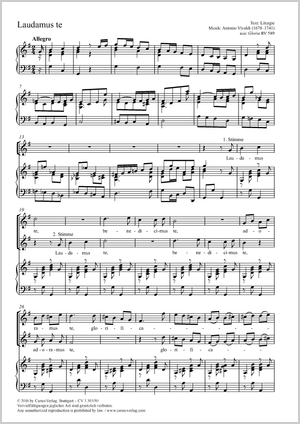 Laudamus Te Duett, aus: Gloria in D Partitur, Einzelausgabe aus Chorbuch, In dieser Ausgabe / in this edition: Soli SS, Pfte