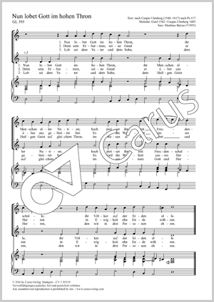 Nun lobet Gott im hohen Thron Score, separate edition from a choral collection