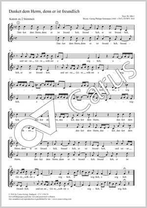 Danket dem Herrn, denn er ist freundlich Kanon a 2 Partition, édition séparée avec recueil de musique chorale