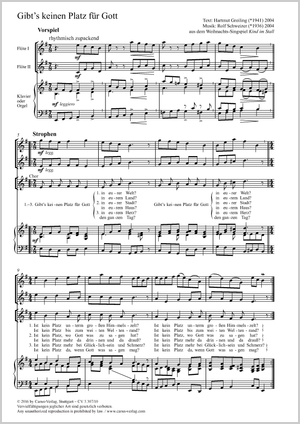 Gibt’s keinen Platz für Gott aus: Kind im Stall Score, separate edition from a choral collection