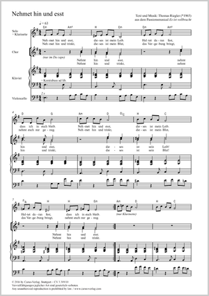 Nehmet hin und esst aus: Es ist vollbracht Partition, édition séparée avec recueil de musique chorale