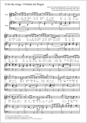 O for the wings / O könnt ich fliegen Partitur, Einzelausgabe aus Chorbuch