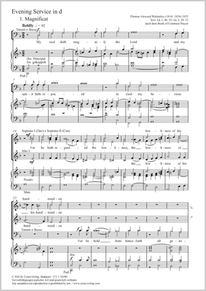 Thomas Attwood Walmisley: Evening Service in d - Noten | Carus-Verlag