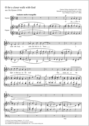 O for a closer walk with God aus: Six Hymns Partition, édition séparée avec recueil de musique chorale