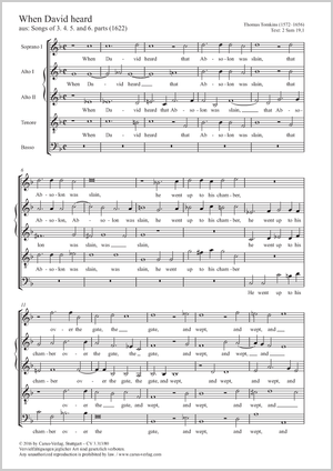 When David heard Partitur, Einzelausgabe aus Chorbuch, C-Mixolydisch, In dieser Ausgabe / in this edition: Coro SSATB
