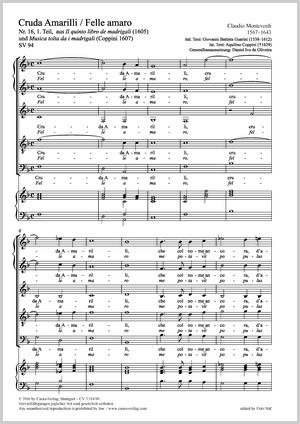 Claudio Monteverdi: Cruda Amarilli / Felle amaro - Sheet music | Carus-Verlag