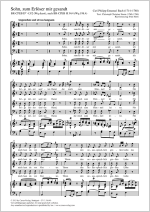 Carl Philipp Emanuel Bach: Sohn, zum Erlöser mir gesandt - Noten | Carus-Verlag