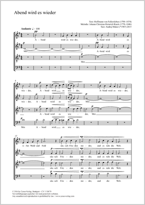 Andrej Makor (arr.): Abend wird es wieder - Noten | Carus-Verlag