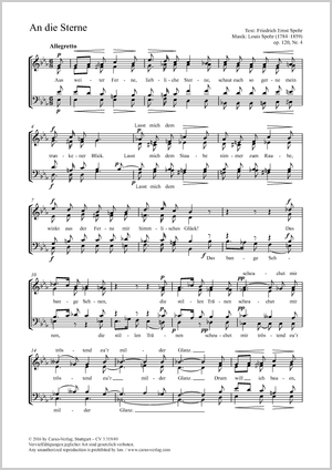 An die Sterne Partitur, Einzelausgabe aus Chorbuch