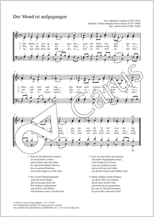 Adolf Seifert (arr.): Der Mond ist aufgegangen - Noten | Carus-Verlag