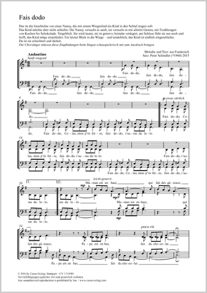 Fais dodo Partition, édition séparée avec recueil de musique chorale