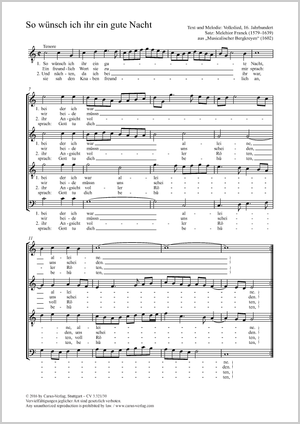 So wünsch ich ihr ein gute Nacht Partition, édition séparée avec recueil de musique chorale