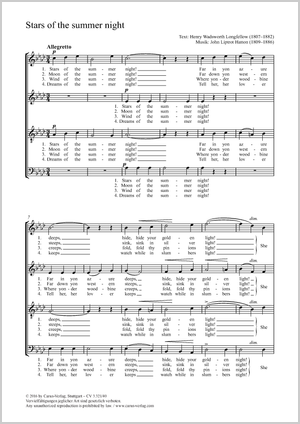 Stars of the summer night Score, separate edition from a choral collection