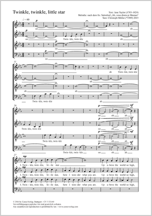Twinkle, twinkle, little star Partitur, Einzelausgabe aus Chorbuch