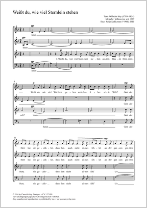 Weißt du wieviel Sternlein stehen Partitur, Einzelausgabe aus Chorbuch