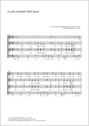 Es geht ein dunkle Wolk herein Partition, édition séparée avec recueil de musique chorale