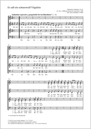 Peter Schindler (arr.): Es saß ein schneeweiß Vögelein - Noten | Carus-Verlag
