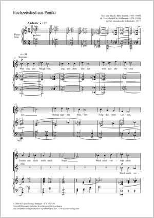 Béla Bartók: Hochzeitslied aus Poniki - Noten | Carus-Verlag