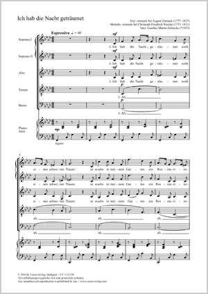 Ich hab die Nacht geträumet Score, separate edition from a choral collection