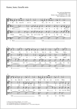 Kume, kum, Geselle min Partitur, Einzelausgabe aus Chorbuch