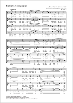 Lieblich hat sich gesellet Partition, édition séparée avec recueil de musique chorale