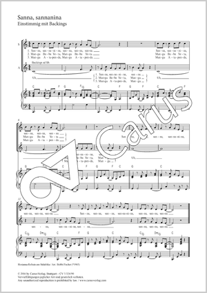 Sanna sannanina Einstimmig mit Backings Partition, édition séparée avec recueil de musique chorale